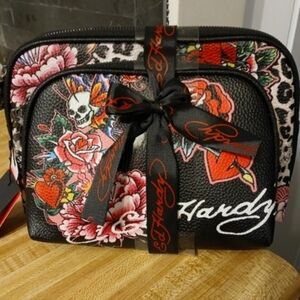 Low Start Ed Hardy-2PC Leopard Print Floral Cosmetic Bag Set (Black/Red 🖤❤️